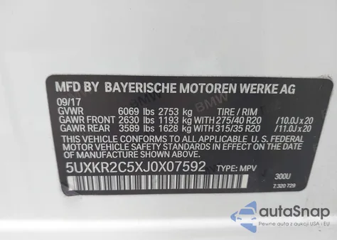 2018 BMW X5 Sdrive35I z USA, uszkodzony, nr VIN 5UXKR2C5XJ0X07592